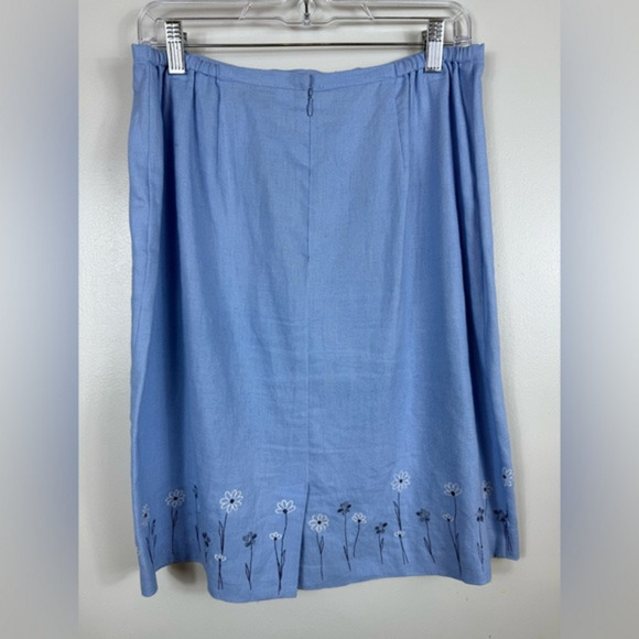 Vintage Norton Linen Embroidered Floral‎ Pencil Skirt Size 12 Light Blue Spring - Picture 2 of 5
